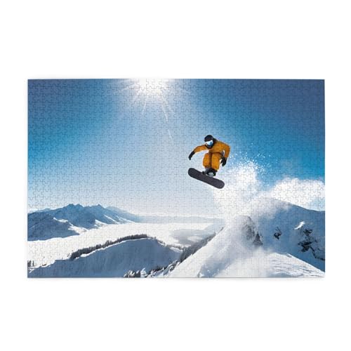 Holzpuzzle, 1000 Teile, herausforderndes Bilderpuzzle, bestes Geschenk für Erwachsene, 75 x 50 cm (Snowboarding) von ASPOIJHN