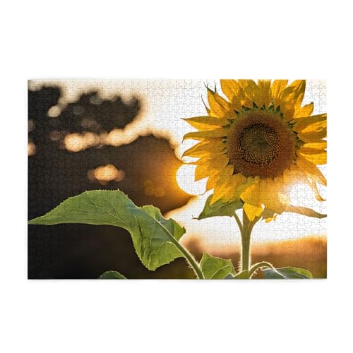 Holzpuzzle, 1000 Teile, herausforderndes Bilderpuzzle, bestes Geschenk für Erwachsene, 75 x 50 cm (Sonnenblumen, Sonne) von ASPOIJHN