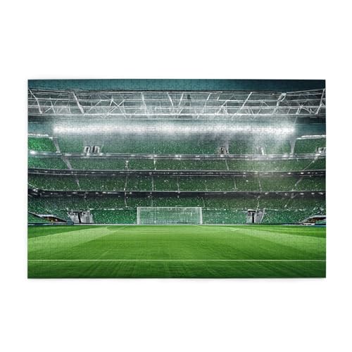 Holzpuzzle, 1000 Teile, herausforderndes Bilderpuzzle, bestes Geschenk für Erwachsene, 75 x 50 cm (Stadion, Fußball, Satdium Field Light Night) von ASPOIJHN