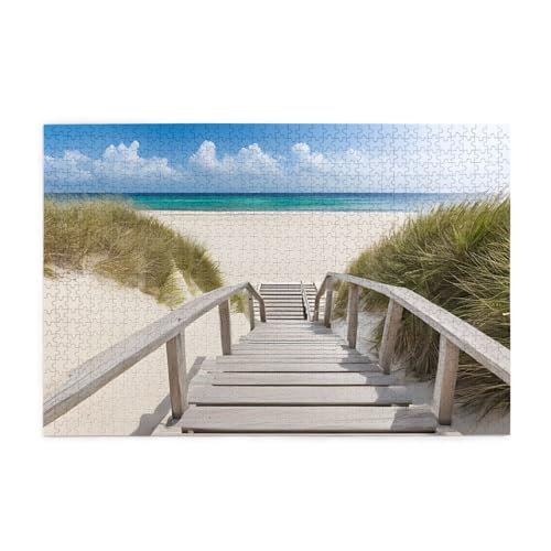 Holzpuzzle, 1000 Teile, herausforderndes Bilderpuzzle, bestes Geschenk für Erwachsene, 75 x 50 cm (Strandlandschaft) von ASPOIJHN