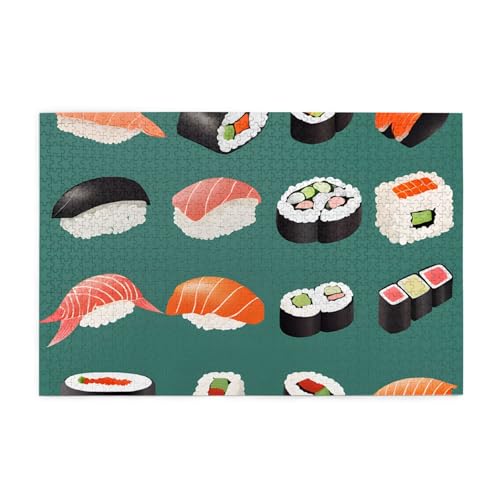 Holzpuzzle, 1000 Teile, herausforderndes Bilderpuzzle, bestes Geschenk für Erwachsene, 75 x 50 cm (Sushi) von ASPOIJHN