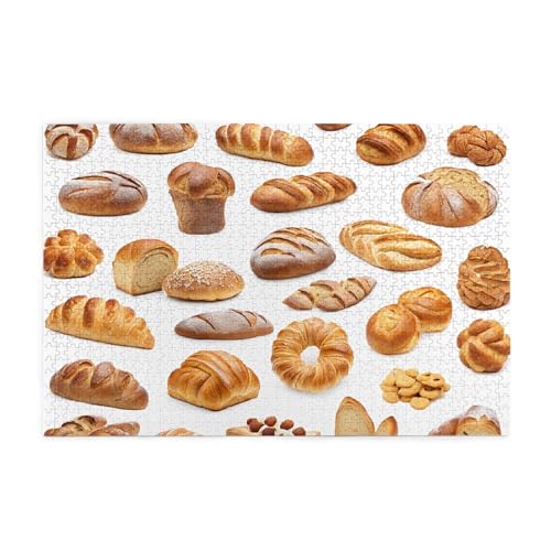 Holzpuzzle, 1000 Teile, herausforderndes Bilderpuzzle, bestes Geschenk für Erwachsene, 75 x 50 cm (bemaltes Brot) von ASPOIJHN