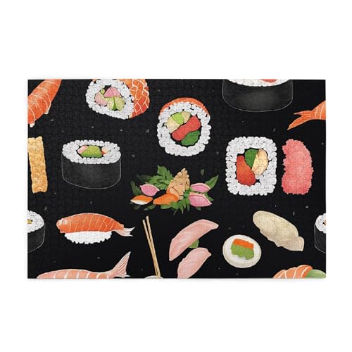 Holzpuzzle, 1000 Teile, herausforderndes Bilderpuzzle, bestes Geschenk für Erwachsene, 75 x 50 cm (japanisches Sushi-Schwarz) von ASPOIJHN