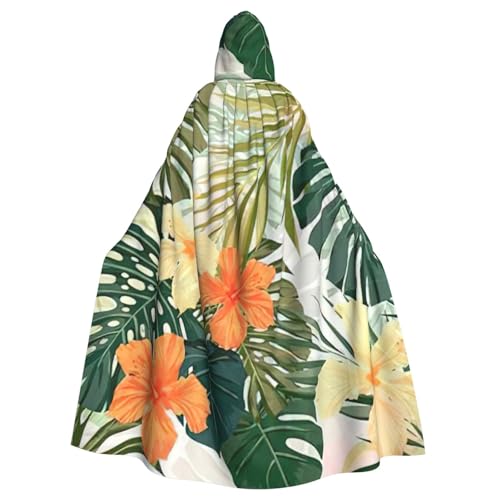 ASSORT Vegetation Leaves With Hibiscus Flowers Uni Adult Cloak Hooded Cape, Witch Robe For Halloween, Cosplay And Vampire Party von ASSORT