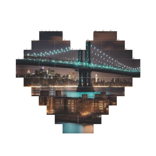 New York Manhattan Bridge Night Print Building Brick Block Puzzle Heart Shaped, Personalized Custom Valentine's Day Gifts von ASSORT