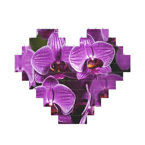 Purple Orchid Print Building Brick Block Puzzle Heart Shaped, Personalized Custom Valentine's Day Gifts von ASSORT