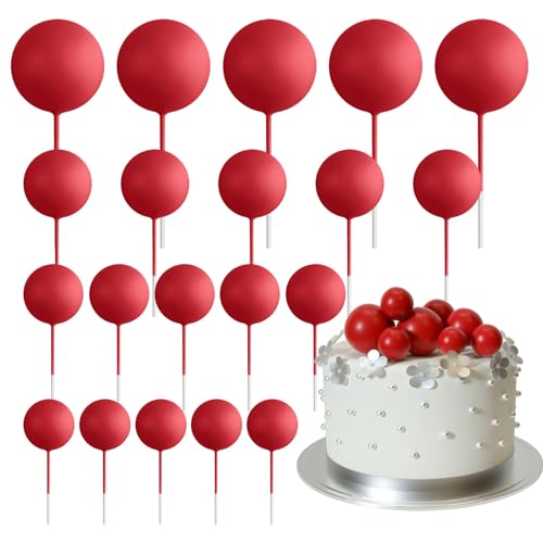 ASTARON 20 Stück Tortendeko Kugeln Cake Topper, Mini-Ballons Tortenaufleger für Hochzeit Party Babyparty Geburtstag Torte Dekorieren(Rot) von ASTARON