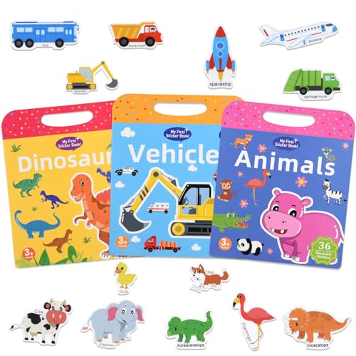 ASTARON 3 Pack wiederverwendbare 3D Puffy Sticker Buch für Kinder 3-6, Jelly Sticker Game pädagogische sensorische Lernspielzeug, Reisespielzeug und beschäftigtes Buch von ASTARON