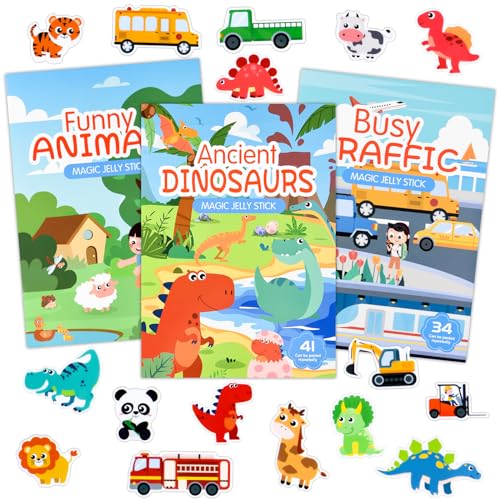 ASTARON 3 Pack Wiederverwendbare Sticker Buch für Kleinkinder, 3D Sticker Szenen Buch pädagogische sensorische Lernspielzeug, Reise Spielzeug Flugzeug Aktivitäten für Kinder von ASTARON