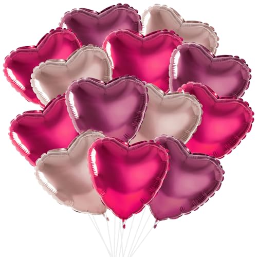 ASTARON 30 Stück 45cm Herz Luftballons für Valentinstag Deko Accessoires, 18In Große Herz Luftballons Weinrot Rot Roségold Herz Luftballons für Romantische Nacht Hochzeit Brautdusche Dekorationen von ASTARON