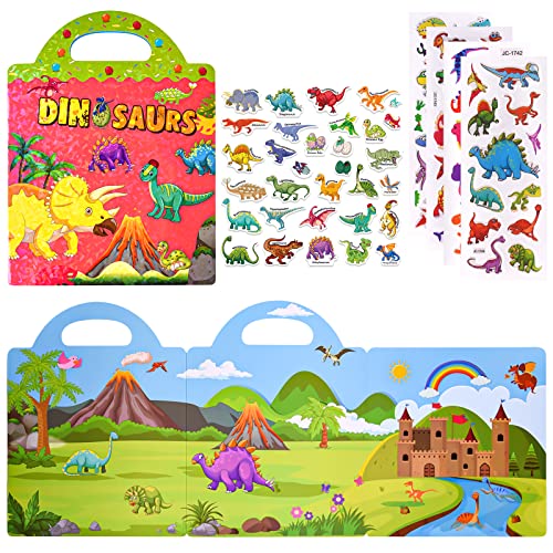 ASTARON 3D-Puffy-Stickerbuch für Kinder, 88-teilige wiederverwendbare Dinosaurier-Gelee-Sticker für Kleinkinder, Puffy-Sticker-Spiel-Reise-Sticker und pädagogisches sensorisches Lernspielzeug von ASTARON