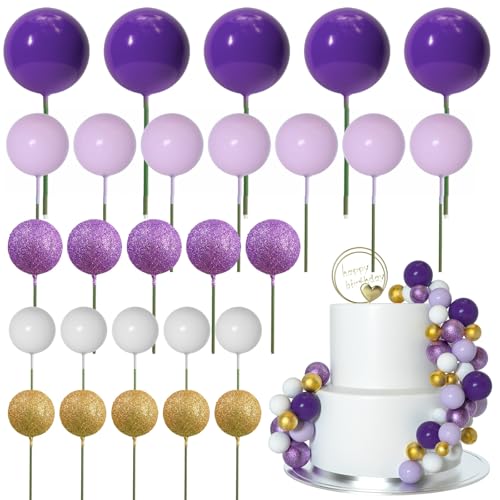 ASTARON 50 Stück Tortendeko Kugeln Cake Topper, Mini-Ballons Tortenaufleger für Hochzeit Party Babyparty Geburtstag Torte Dekorieren(Lila-Serie) von ASTARON