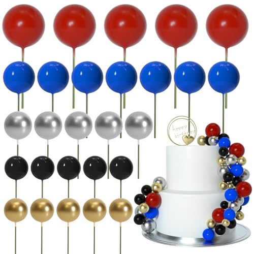 ASTARON 50 Stück Tortendeko Kugeln Cake Topper, Mini-Ballons Tortenaufleger für Hochzeit Party Babyparty Geburtstag Torte Dekorieren(Rot-Blau-Serie) von ASTARON