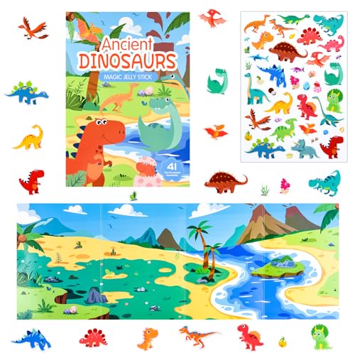 ASTARON Dinosaurier-Stickerbuch für Kleinkinder, Wiederverwendbare niedliche wasserdichte Fahrzeugaufkleber, Flugzeugaktivitäten Reisespielzeug für Kinder, pädagogisches sensorisches Lernspielzeug von ASTARON