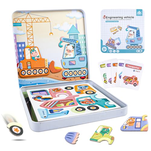 ASTARON Magnetische Puzzle-Spielbox für Kleinkinder, Pädagogisches Reisespiel Auto-Flugzeug Aktivitäten für Kinder, mit 2 Szenen und 38 magnetischen Puzzles, Geburtstagsgeschenke für Kinder von ASTARON