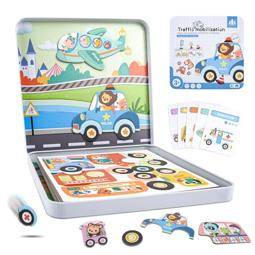 ASTARON Magnetische Puzzle-Spielbox für Kleinkinder, Pädagogisches Reisespiel Auto-Flugzeug Aktivitäten für Kinder, mit 2 Szenen und 40 magnetischen Puzzles, Geburtstagsgeschenke für Kinder von ASTARON