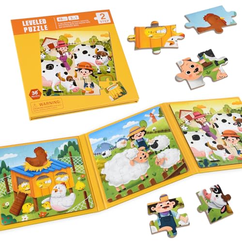 ASTARON Magnetische Puzzle für Kinder, 12-16-20 Teile Nutztiere Kinderpuzzle ab 3 Jahre, Beschäftigung für Kinder im Autofahrt Flugzeug, Kindergeburtstag Geschenke von ASTARON