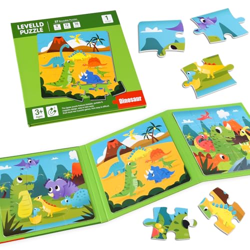 ASTARON Magnetische Puzzle für Kinder, 16-20-25 Teile Dinoland Kinderpuzzle ab 3 Jahre, Beschäftigung für Kinder im Autofahrt Flugzeug, Kindergeburtstag Geschenke von ASTARON