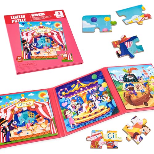 ASTARON Magnetische Puzzle für Kinder, 20-25-30 Teile Zirkus Kinderpuzzle ab 3 Jahre, Beschäftigung für Kinder im Autofahrt Flugzeug, Kindergeburtstag Geschenke von ASTARON