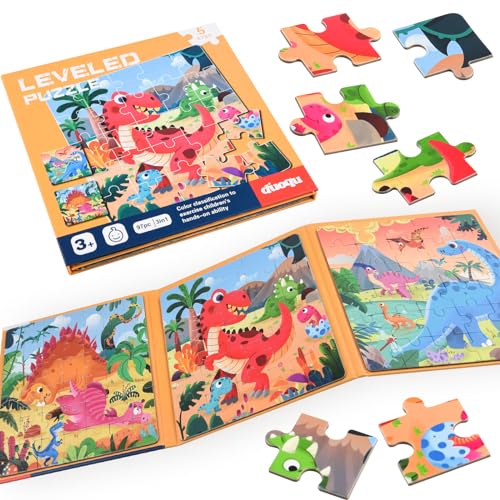 ASTARON Magnetische Puzzle für Kinder, 25-30-42 Teile Dinosaurier Kinderpuzzle ab 3 Jahre, Beschäftigung für Kinder im Autofahrt Flugzeug, Kindergeburtstag Geschenke von ASTARON