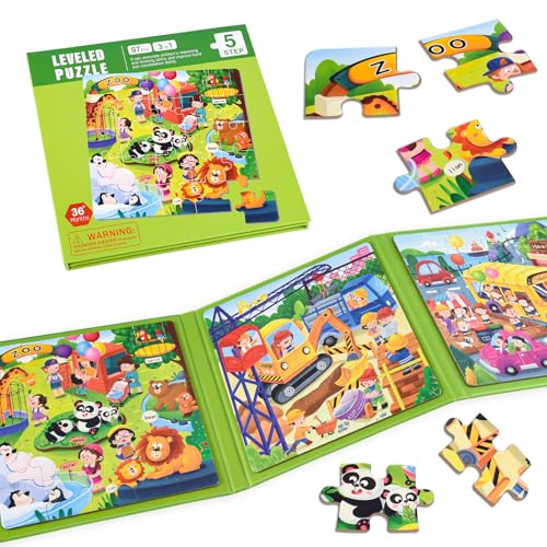 ASTARON Magnetische Puzzle für Kinder, 25-30-42 Teile Zoo Kinderpuzzle ab 3 Jahre, Beschäftigung für Kinder im Autofahrt Flugzeug, Kindergeburtstag Geschenke von ASTARON