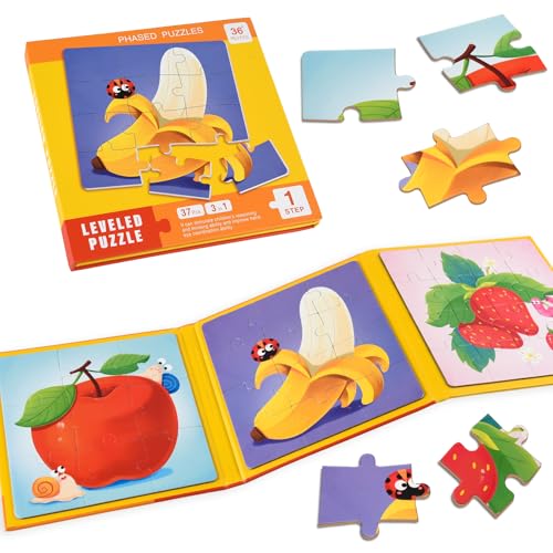 ASTARON Magnetische Puzzle für Kinder, 9-12-16 Teile Früchte Kinderpuzzle ab 3 Jahre, Beschäftigung für Kinder im Autofahrt Flugzeug, Kindergeburtstag Geschenke von ASTARON