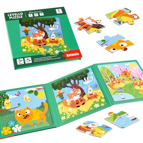 ASTARON Magnetische Puzzle für Kinder, 9-12-16 Teile Tierwelt Kinderpuzzle ab 3 Jahre, Beschäftigung für Kinder im Autofahrt Flugzeug, Kindergeburtstag Geschenke von ASTARON