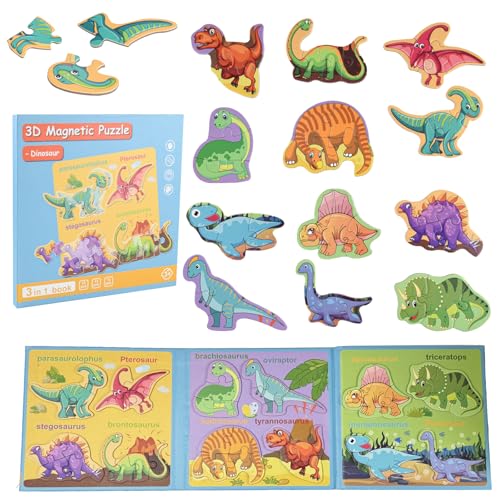 ASTARON Magnetisches Dinosaurierpuzzle mit 80 Puffy-Stickern für Kleinkinder, 40 Teile Puzzles Vorschulische Bildung Lernen Reisespielzeug Auto Flugzeug Aktivitäten von ASTARON