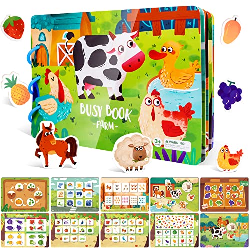 ASTARON Montessori Spielzeug Busy Book, Mitmachbuch Quiet Book für Kleinkinder Vorschule Lernspielzeug Beschäftigung für Kinder im Autofahrt Flugzeug, Geschenke für Kinder (Bauernhof) von ASTARON