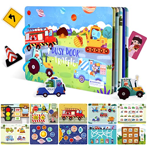 ASTARON Montessori Spielzeug Busy Book, Mitmachbuch Quiet Book für Kleinkinder Vorschule Lernspielzeug Beschäftigung für Kinder im Autofahrt Flugzeug, Geschenke für Kinder (Verkehrsthema) von ASTARON