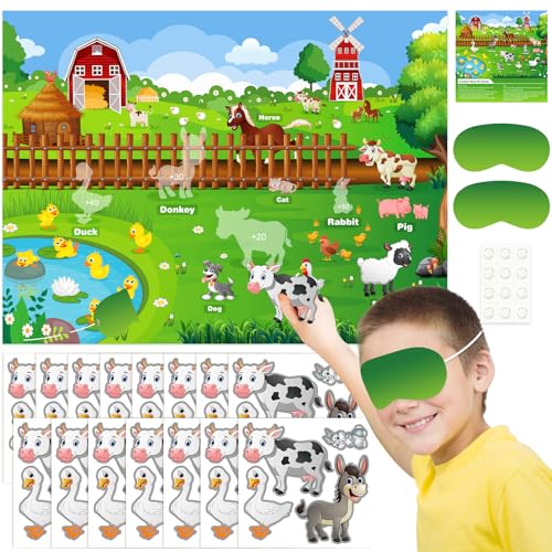 ASTARON Pin The Farm Animal Partyspiel Bauernhoftier-Geburtstagsfeierzubehör, Weihnachts-Klassenzimmerspiele Vorschulpädagogisches Spielzeug für Kinder, Heimdekoration von ASTARON