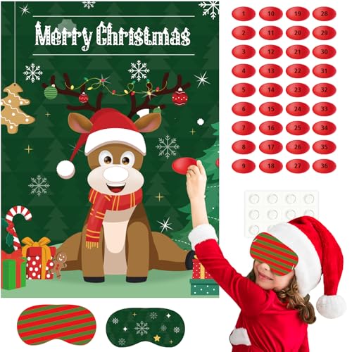 ASTARON Weihnachtspartyspiele für Kinder, Stecken Sie den Hut auf das Rentier mit 36 Aufklebern, 2 Augenbinden, Weihnachtsdekoration für die Feiertage, Aktivitäten im Klassenzimmer der Schule ASTARON Weihnachtspartyspiele für Kinder, Stecken Sie den Hut auf das Rentier mit 36 Aufklebern, 2 Augenbinden, Weihnachtsdekoration für die Feiertage, Aktivitäten im Klassenzimmer der Schule von ASTARON