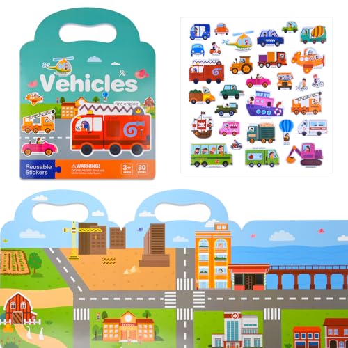 ASTARON Verkehr Stickerbuch für Kleinkinder, Wiederverwendbare Stickerbücher, Flugzeugaktivitäten, Reisespielzeug, Geburtstag Weihnachten Geschenk für Kinder von ASTARON