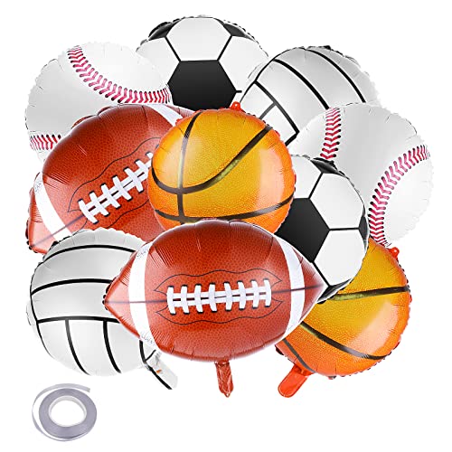 10 Stück Sport Luftballons Set, 45 cm Fußball Basketball Baseball Volleyball Rugby Folienballon Dekoration Aluminiumfolie Ballspiele Party für Sport Thema Ballon von ASTER