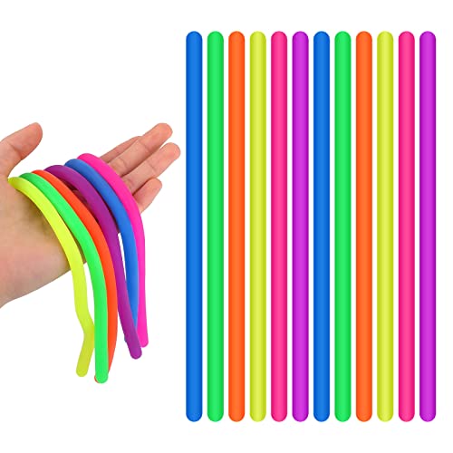 Aster 12 Stück Sensorisch Dehnbar Schnur, 24cm Bunte Sensorische Fidget Stretch Spielzeug, Sensory Noodles Fidget Toys Spielzeug Stress Relief Zappeln für ADD, ADHS, Autismus (6 Farben) von ASTER