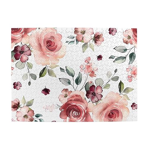 Blühende Rose Blumen Druck Puzzle Personalisierte Puzzle Holzpuzzle Lustiges Puzzle 500 Teile für Erwachsene Geburtstag von ASmeir