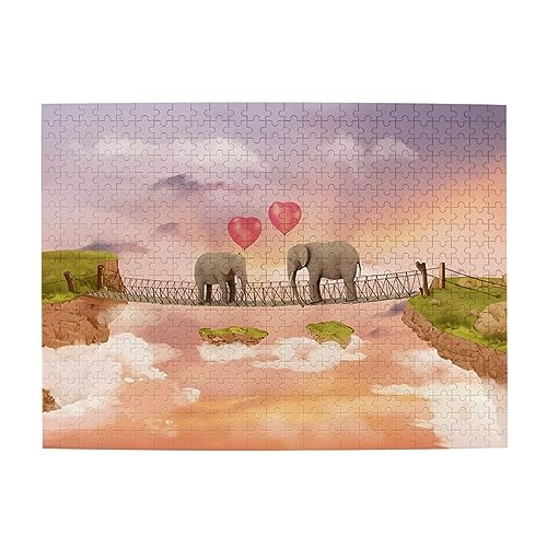 Elefant auf einer Brücke Druck Puzzle Personalisierte Puzzle Holzpuzzle Lustiges Puzzle 500 Teile für Erwachsene Geburtstag von ASmeir