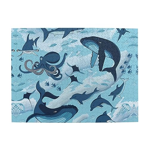 Fisch und Oktopus Druck Jigsaw Personalisierte Puzzle Holzpuzzle Lustiges Puzzle 500 Teile für Erwachsene Geburtstag von ASmeir