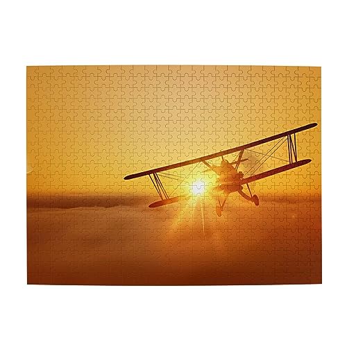 Flugzeugflugzeug bei Sonnenuntergang Druckpuzzle Personalisiertes Puzzle Holzpuzzle Lustiges Puzzle 500 Teile für Erwachsene Geburtstag von ASmeir