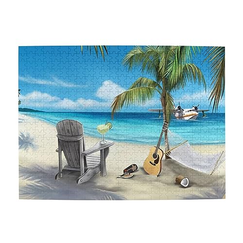 Gitarre am Strand Druck Puzzle Personalisierte Puzzle Holzpuzzle Lustiges Puzzle 500 Teile für Erwachsene Geburtstag von ASmeir