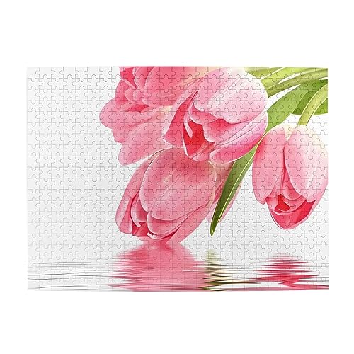 Hübsches rosa Blumendruck-Puzzle, personalisiertes Puzzle, Holzpuzzle, lustiges Puzzle, 500 Teile, für Erwachsenen-Geburtstag von ASmeir