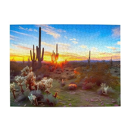 Kaktus Wüste Sonnenuntergang Druck Puzzle Personalisierte Puzzle Holzpuzzle Lustiges Puzzle 500 Teile für Erwachsene Geburtstag von ASmeir