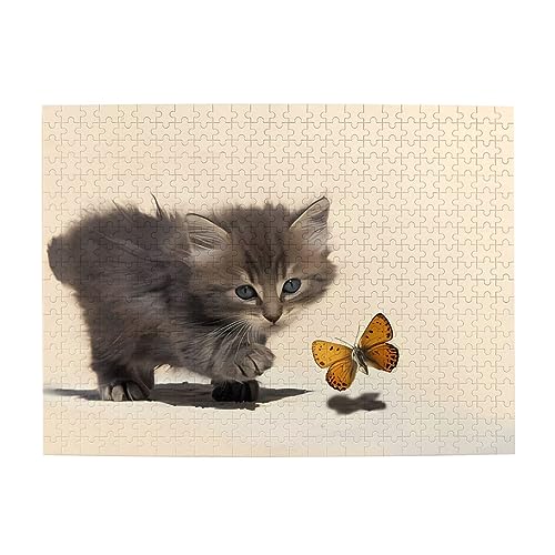 Katze und Schmetterling Druck Puzzle Personalisierte Puzzle Holzpuzzle Lustiges Puzzle 500 Teile für Erwachsene Geburtstag von ASmeir