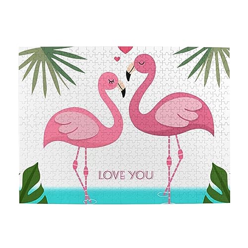 Palmblatt und Flamingos Paar Druck Puzzle Personalisierte Puzzle Holzpuzzle Lustiges Puzzle 500 Teile für Erwachsene Geburtstag von ASmeir