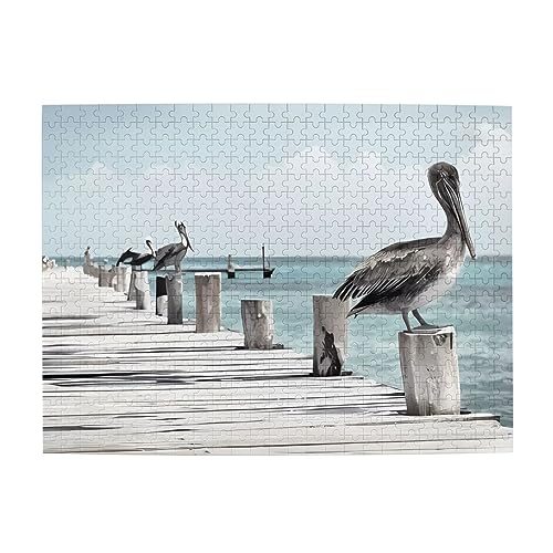 Pelican On Wood Bridge Print Jigsaw Personalisiertes Puzzle Holzpuzzle Lustiges Puzzle 500 Teile für Erwachsene Geburtstag von ASmeir