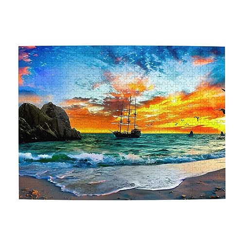 Piratenschiff im Sonnenuntergang Druck Puzzle Personalisierte Puzzle Holzpuzzle Lustiges Puzzle 500 Teile für Erwachsene Geburtstag von ASmeir