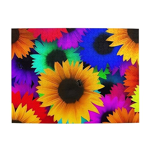 Regenbogen Sonnenblume Druck Puzzle Personalisierte Puzzle Holzpuzzle Lustiges Puzzle 500 Teile für Erwachsene Geburtstag von ASmeir