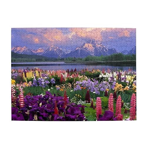 Schöne Blumen Berg Druck Puzzle Personalisierte Puzzle Holzpuzzle Lustiges Puzzle 500 Teile für Erwachsene Geburtstag von ASmeir