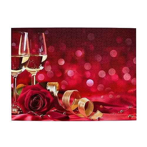 Wein und rote Rosen Druck Puzzle Personalisierte Puzzle Holzpuzzle Lustiges Puzzle 500 Teile für Erwachsene Geburtstag von ASmeir