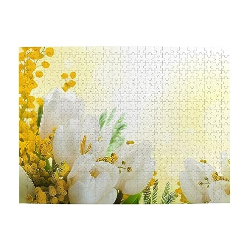 Weiße Tulpen Blumen Druck Puzzle Personalisierte Puzzle Holzpuzzle Lustiges Puzzle 500 Teile für Erwachsene Geburtstag von ASmeir